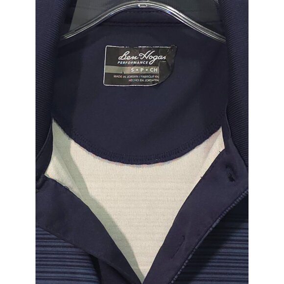 Ben Hogan Performance Small Navy Blue Striped Golf Polo Shirt Lime Green Lines - Picture 2 of 8